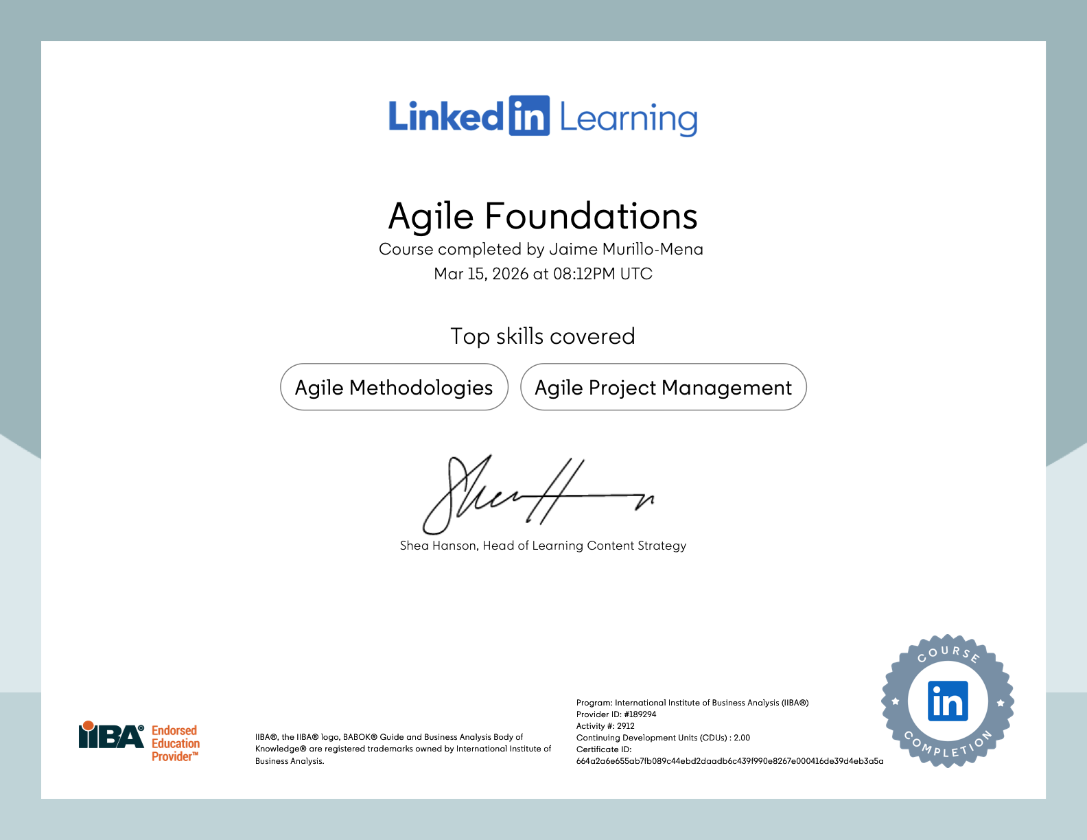 Certificate of Completion — Agile Foundations